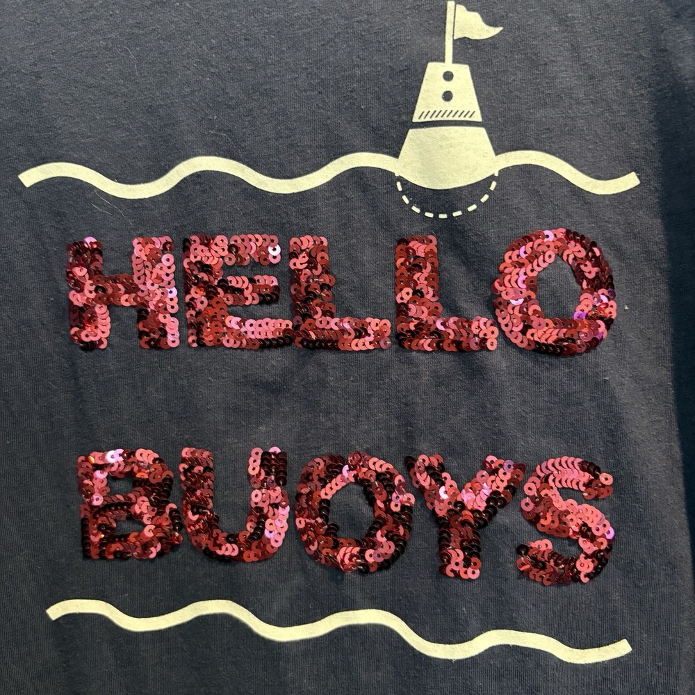 Nautical Lighthouse Top XL Navy Sequins Hello Buoys Sailor Boating Beach Resort - Picture 6 of 13